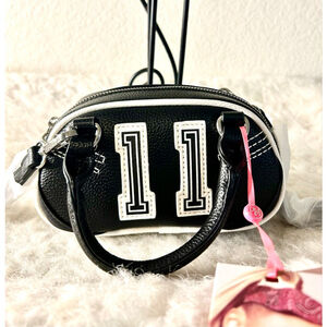 NWT $68 Paris Hilton Mini Varsity Bowler Vegan Leather Satchel Hand Bag Purse